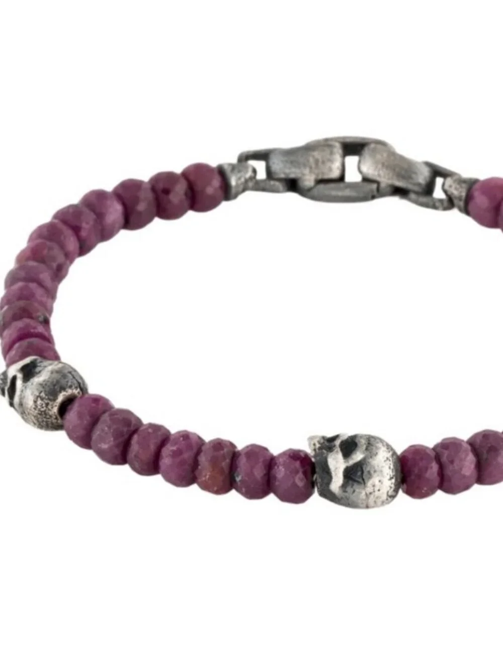 DAVID YURMAN STERLING SILVER 925 RUBY MEMENTO MORI BEAD BRACELET